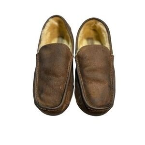 UGG Ascot Mens Brown Leather Shearling Lined Moccasin Slippers Shoes